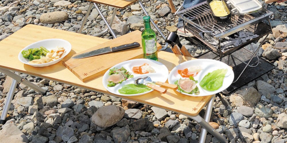 SNOW PEAK Folding Shelf Long Bamboo Top Outdoor Furniture Snow Peak