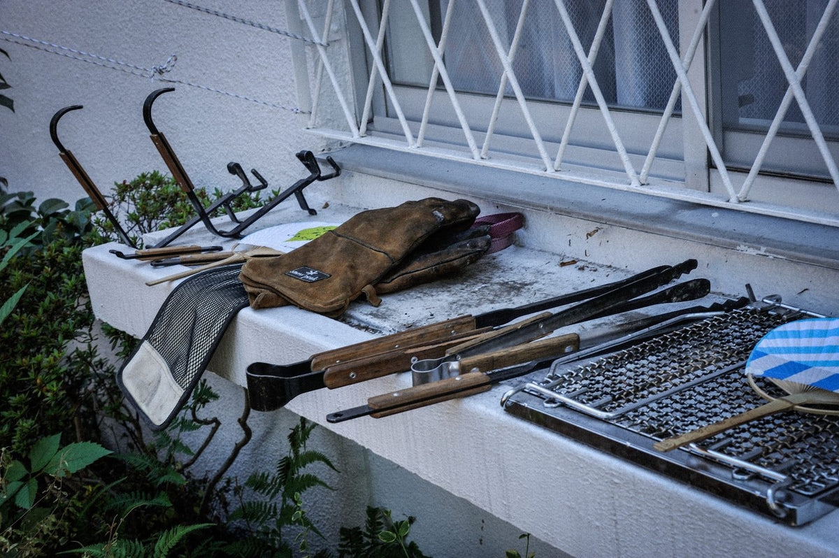 Snow Peak camp cooking tools, gloves and grill equipment