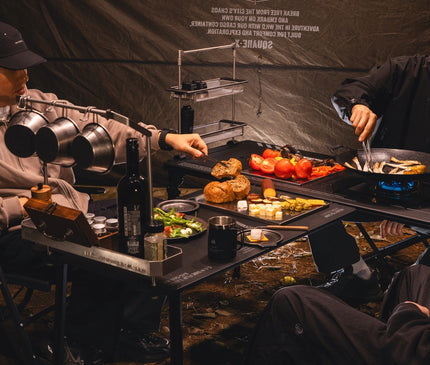 CARGO Side Flip Table — folding table used for an evening campsite meal