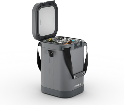 Silt Recon Softside ZL 12L Cooler with the lid open over drinks and ice. Contents shown for illustration only.