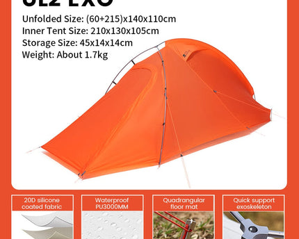 MOBI GARDEN Light Knight Ultralight Hiking Tent (Exoskeleton Version) Tent Mobi Garden Orange Double 