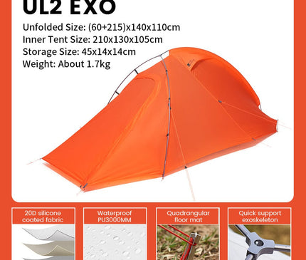 MOBI GARDEN Light Knight Ultralight Hiking Tent (Exoskeleton Version) Tent Mobi Garden Orange Double 