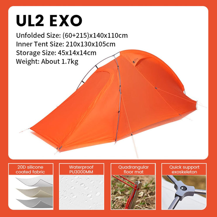 MOBI GARDEN Light Knight Ultralight Hiking Tent (Exoskeleton Version) Tent Mobi Garden Orange Double 