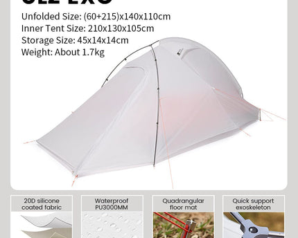 MOBI GARDEN Light Knight Ultralight Hiking Tent (Exoskeleton Version) Tent Mobi Garden White Double 