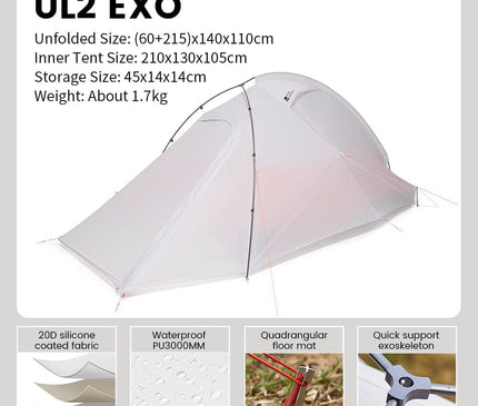 MOBI GARDEN Light Knight Ultralight Hiking Tent (Exoskeleton Version) Tent Mobi Garden White Double 