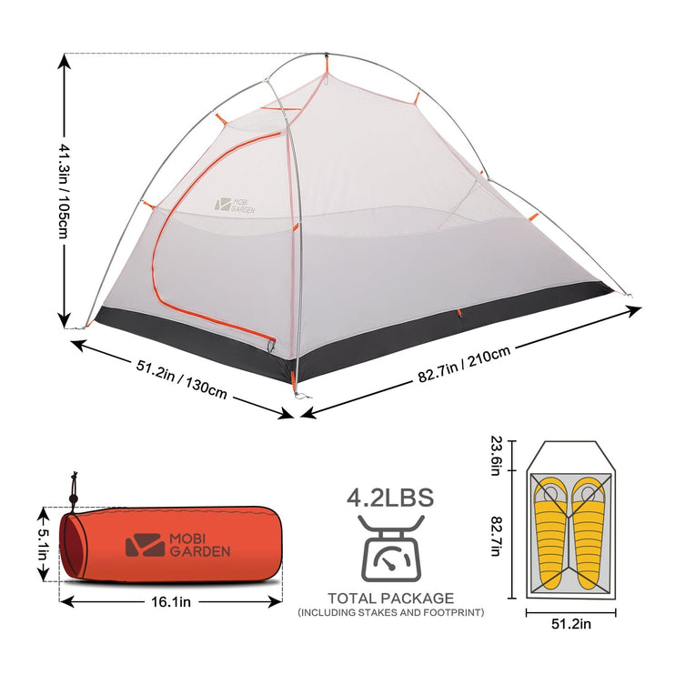 MOBI GARDEN Light Knight Ultralight Hiking Tent Tent Mobi Garden Orange double 