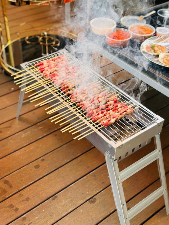 Portable Bamboo Charcoal BBQ MEGA Party Set Stove CosyCamp 