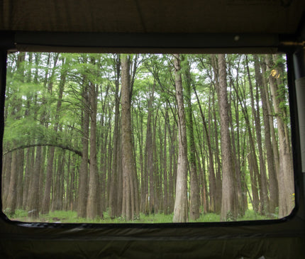 View through the mesh window from inside the SEKACAMP Square Air Tent 8