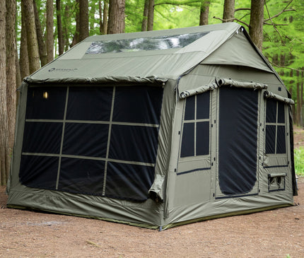 Olive SEKACAMP Square Air Tent 8 showing clear roof skylights and side mesh panels