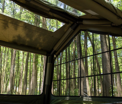 Interior view of the SEKACAMP Square Air Tent 8 skylight and inflatable roof beams