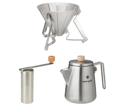 SNOW PEAK Barista Coffee Starter Pack Coffee Tools Snow Peak SNOW PEAK Field Barista Kettle + SNOW PEAK Field Barista Coffee Drip + SNOW PEAK Field Barista Coffee Grinder 