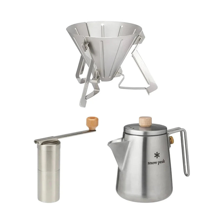 SNOW PEAK Barista Coffee Starter Pack Coffee Tools Snow Peak SNOW PEAK Field Barista Kettle + SNOW PEAK Field Barista Coffee Drip + SNOW PEAK Field Barista Coffee Grinder 