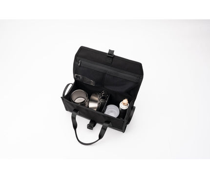 Snow Peak Multi Container S – open case loaded with gear to show usable storage and lid mesh pocket