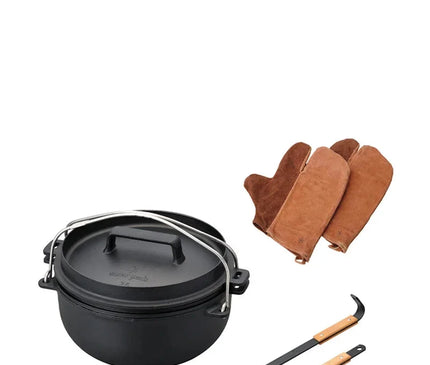 SNOW PEAK Takibi Cooking Set Accessory Fast Bundle SNOW PEAK Dutch Oven Lifter Pro + Cast Iron Oven SNOW PEAK Cast Iron Oven 26cm + SNOW PEAK Camper's Mittens 