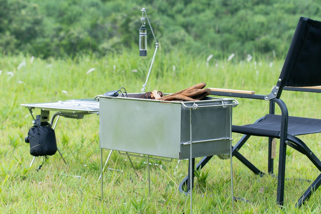 TOKYO CRAFTS Coordunit Metal Container – freestanding container beside a camp kitchen